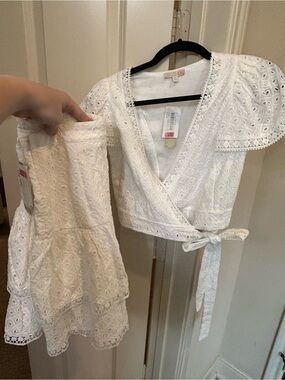 Gianni Bini Two Piece Set- Women’s White Eyelet Wrap Top - Lightweight Summer